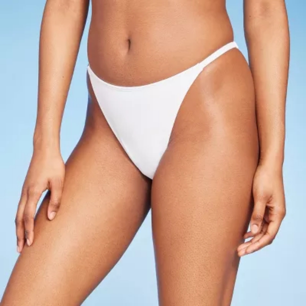 Women's High Leg Cheeky Side Tab Bikini Bottom - Wild Fable White XS